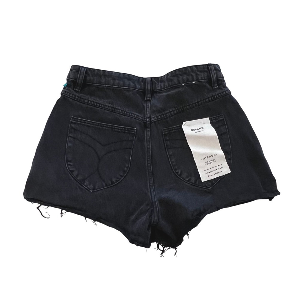 Rollas NWT Mirage High Rise Loose Fit Denim Shorts Washed Black Raw Hem 28 - Picture 2 of 10